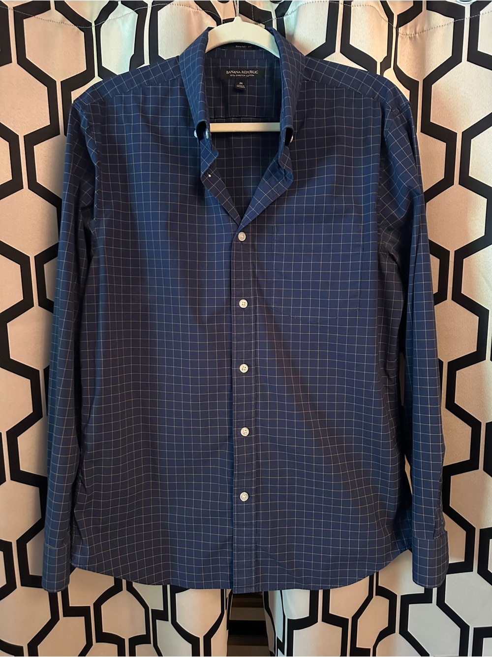 Banana Republic Men's Navy Blue Windowpane Dress Shirt